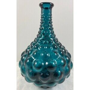 Empoli Genie Teal Decanter 9.25" Bottle Italy Vintage Hobnail Bubble MCM
